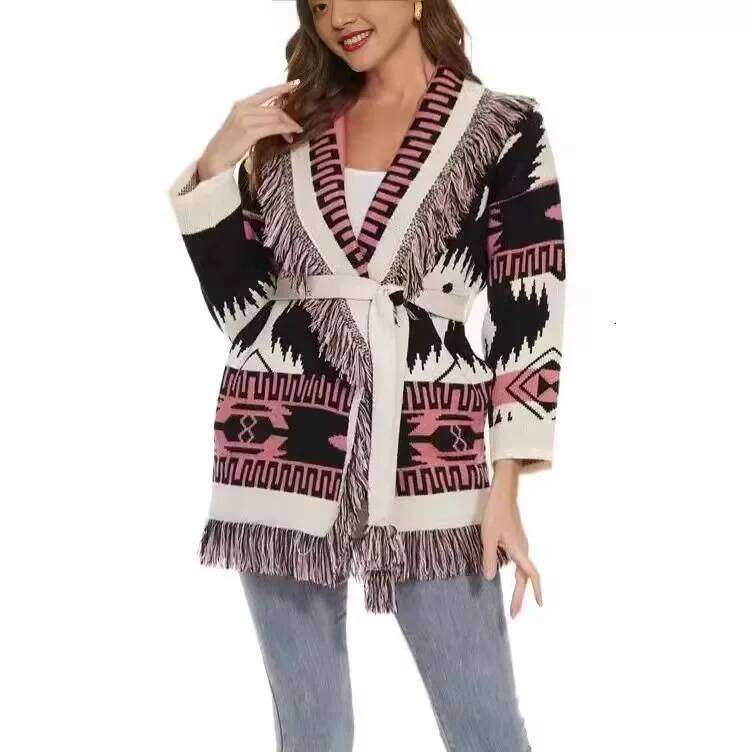 Designer Clothing Niche Color Block Jacquard Fringed Lapel Thickened Medium-Length Sweater Jacket Autumn/Winter New Arrival From Speed Sell Throug Fas