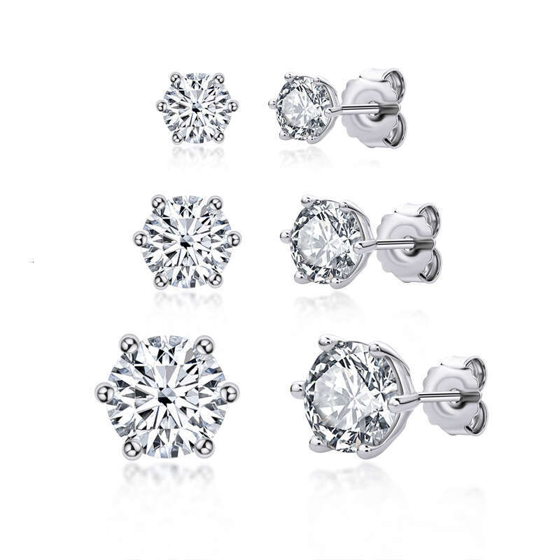 Classic Six-Prong D Color Moissanite Stud for Women, Sterling Sier Gold-Plated Earrings