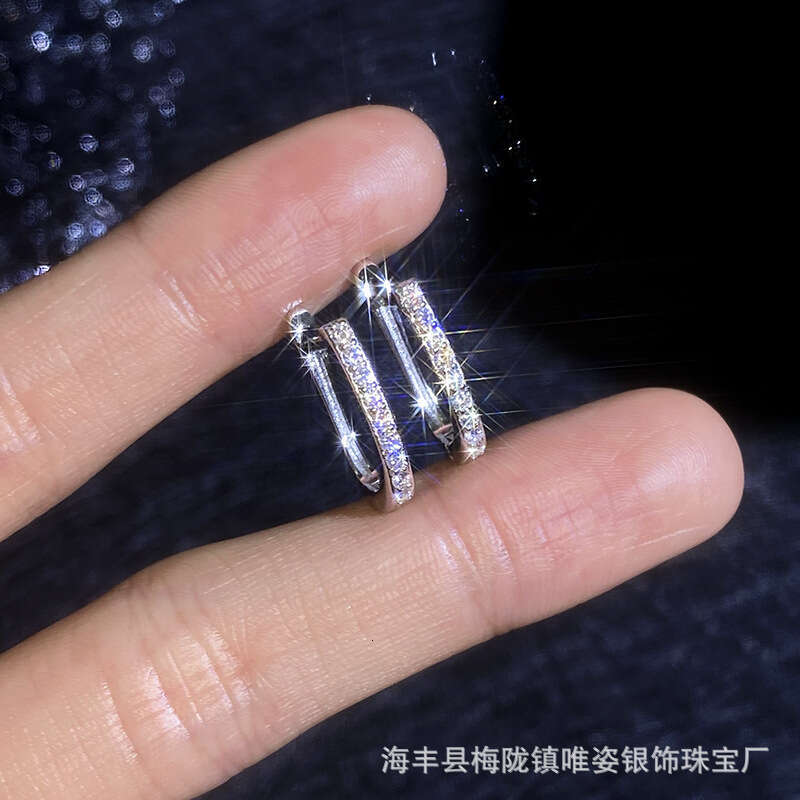 S Sier Moissanite Single Row Full Dia U-shaped Hoop Ear Clip Niche Earrings 2a5