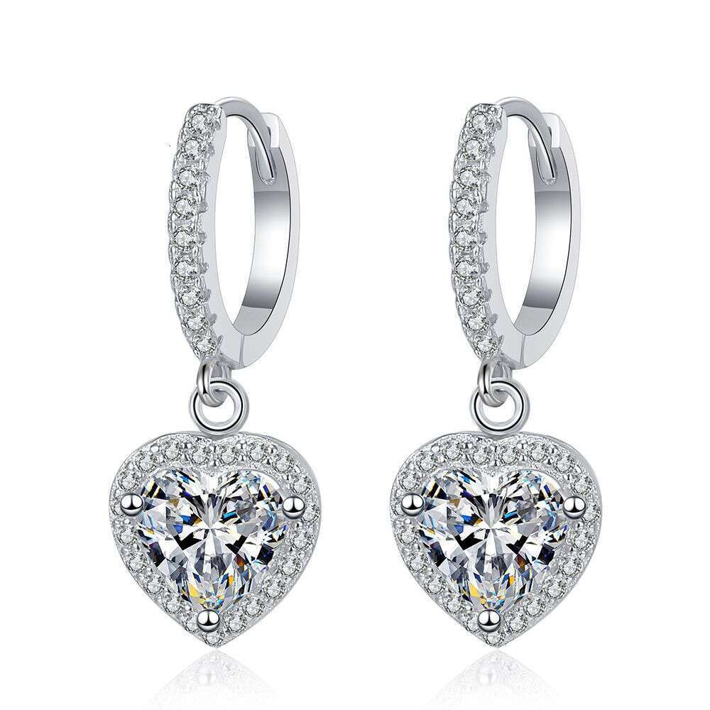 for Women, Sterling Sier Classic Heart-Shaped Earrings, One Carat Moissanite Earrings 326