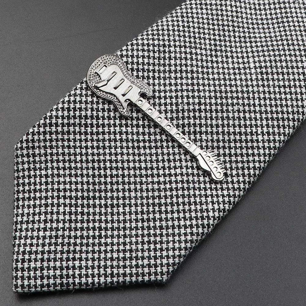 1 Piece Chrome Stainless Tie Clips Guitar lizard Dinosaur Bird Sword Pen Shape Clip for Men Necktie Pin For Mens Gift 250715