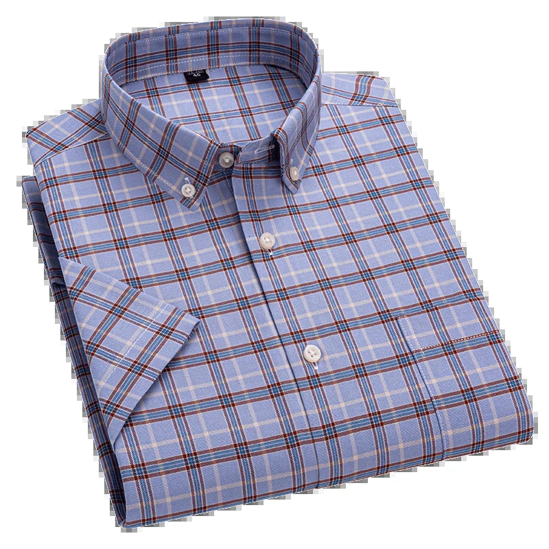 2025 Mens 100 Cotton Summer Stripe Shirts Short Sleeve Oxford Plaid Fashion Casual Slim Fit Comfortable High Quality Office 250717
