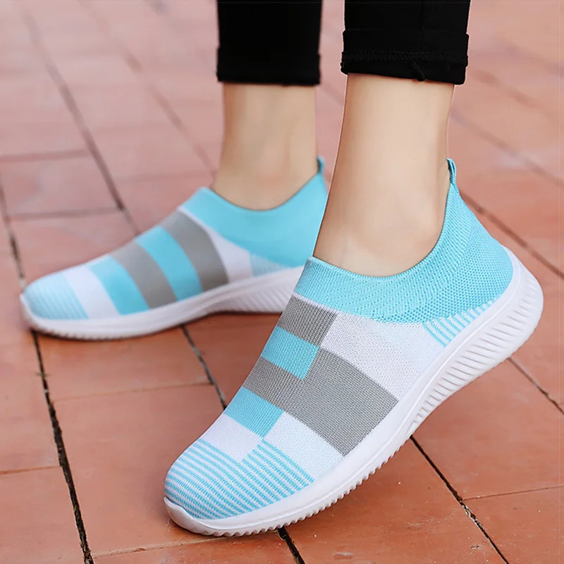 Women Shoes Vulcanized Zapatillas Mujer Knitted Sneakers Women Flat Shoes Mix Color Vulcanize Shoes Casual Chaussure Femme 250717