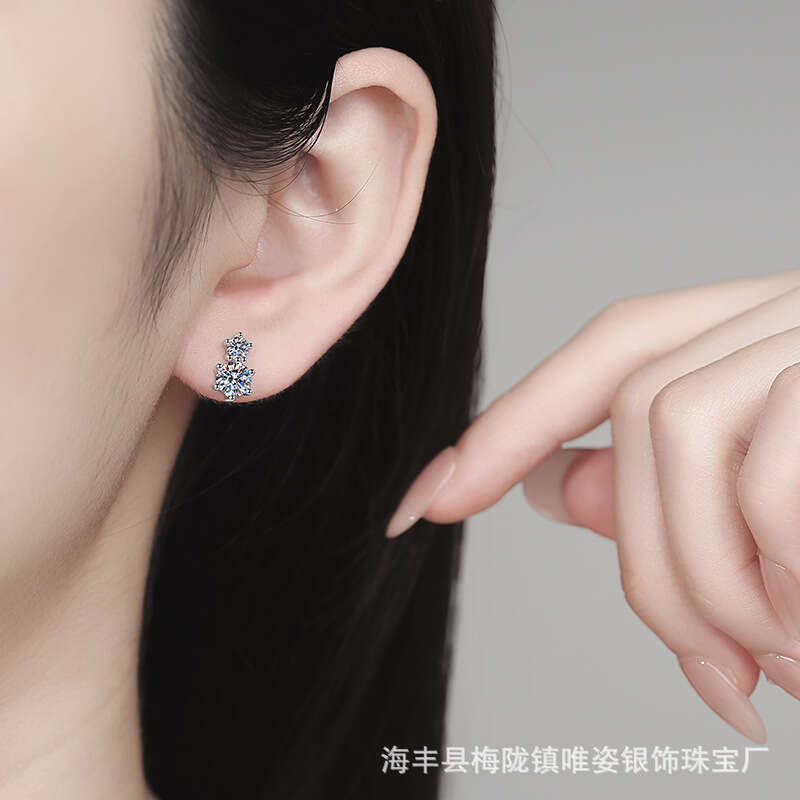 Sterling Sier D Color Shiny Dia Korean Version Simple Six-Prong Moissanite Earrings for Women 3a7