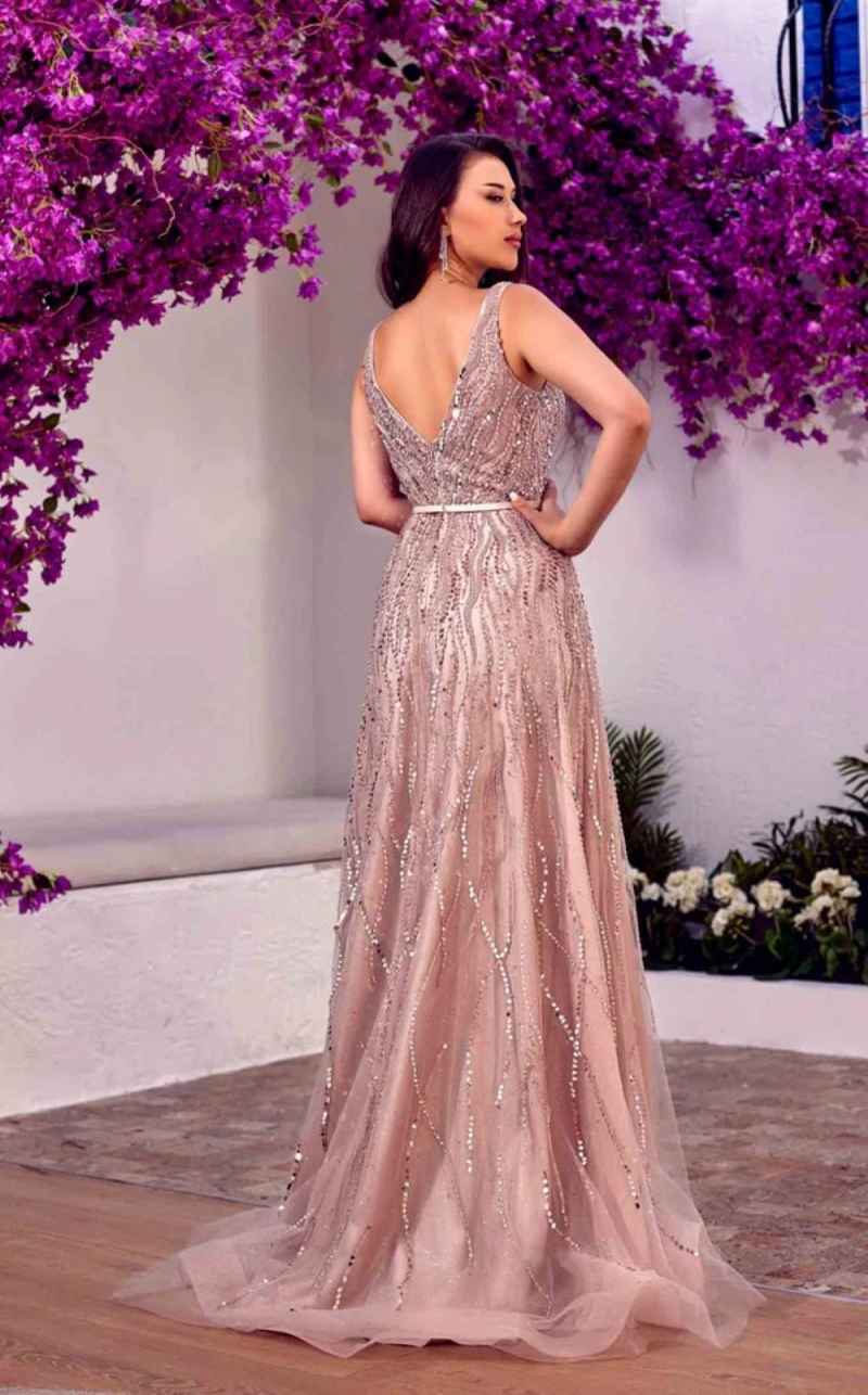 Sparkly A Line Customized Evening Dresses V Neck Sequins Crystal Beading Prom Gowns Party Birthday Special Occasion Wear