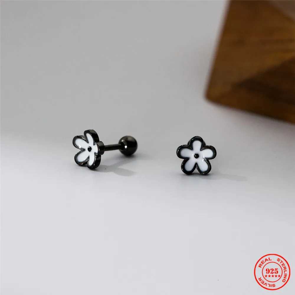 925 Silver Enamel Black Flower Earrings for Women Screw Silver Stud Earrings XJ250718