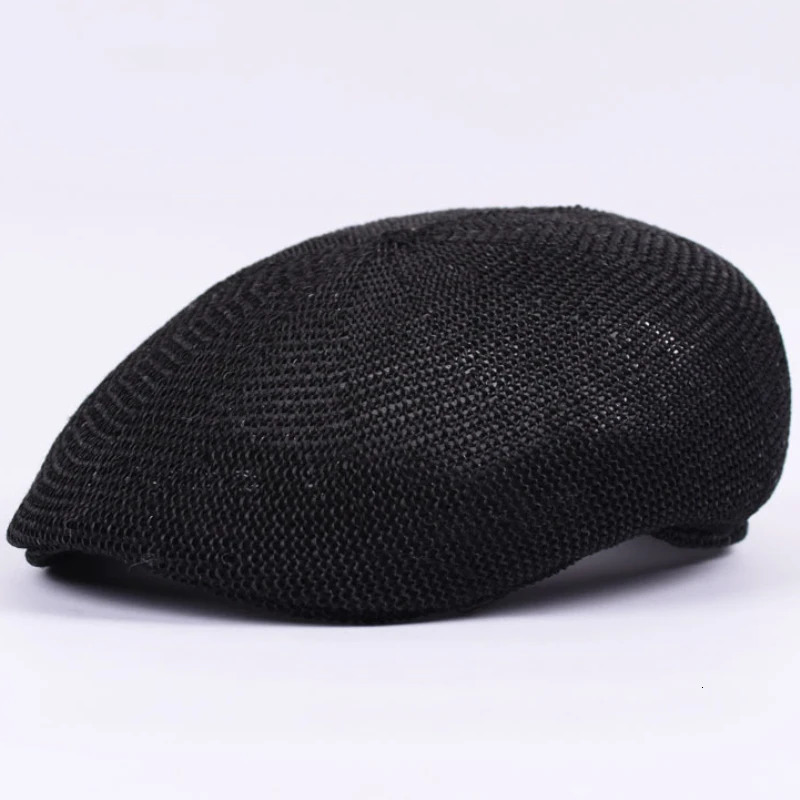 HT2326 Summer Sun Caps Men Breathable Straw Hats for Men Casual Advanced Forwader Beret Caps Male Solid Flat Berets for Men 250712