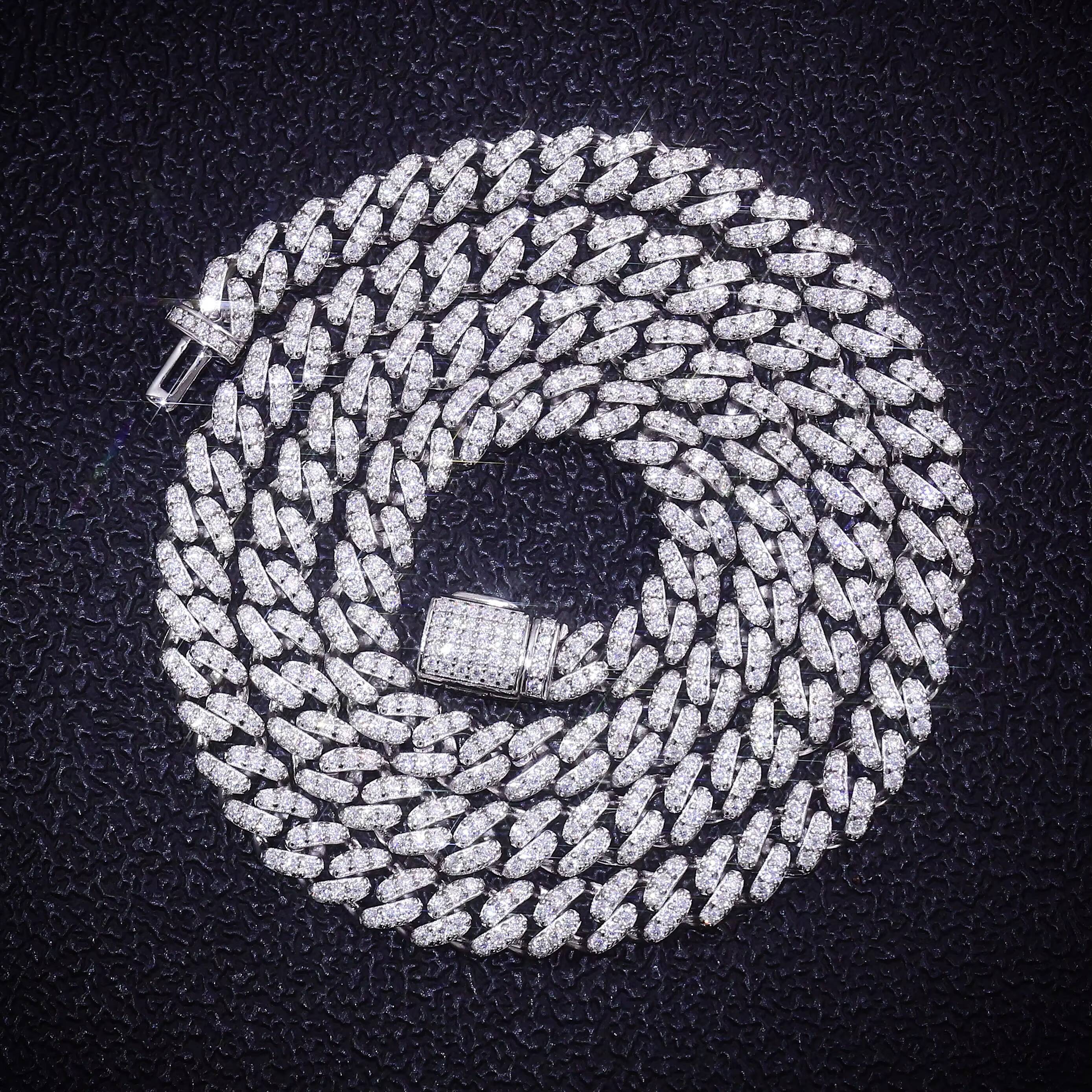 Hiphop Jewelry 6mm 16-24inch 925 Sterling Silver Cuban Link Necklace Moissanite Cuban Ice Cuban Necklace Fine Jewelry for Men