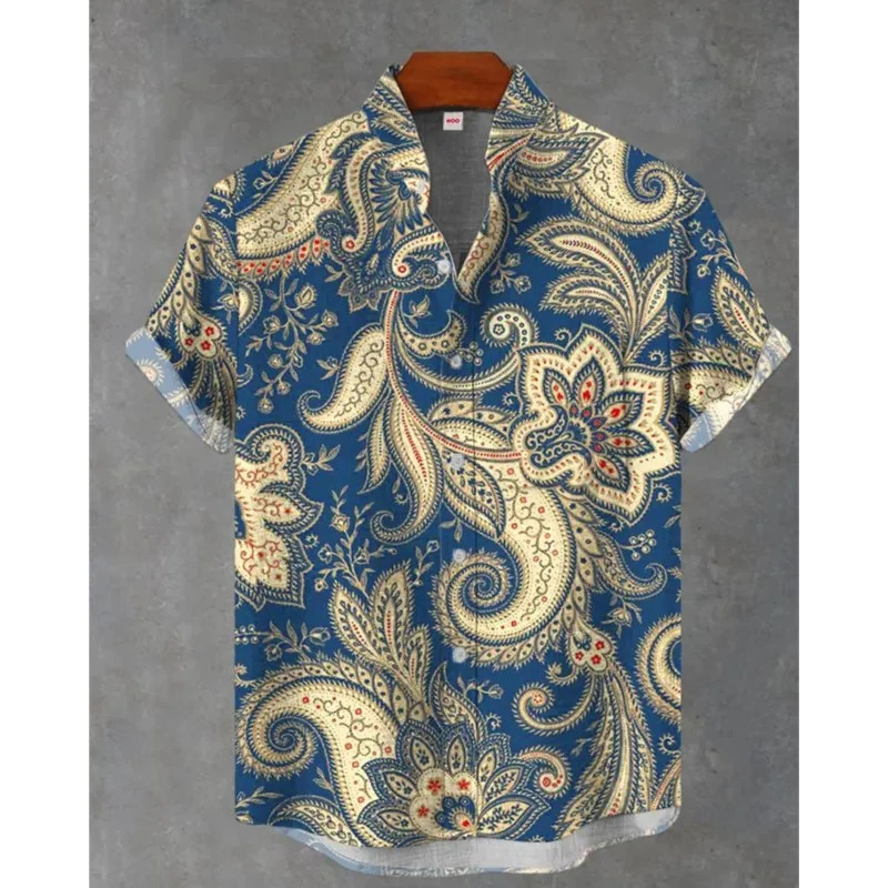 Mens Linen Summer Shirt Casual Short Sleeved Lapel 3D Checkered Striped Pattern Top Blusas Masculina 250717