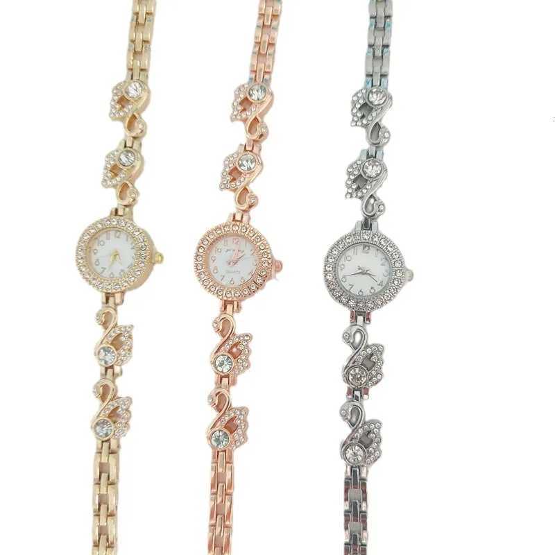 Hot Sale Graceful and Fashionable Diamond Swan Womens Watch Full Diamond Digital Female Student Gold Watch W250718