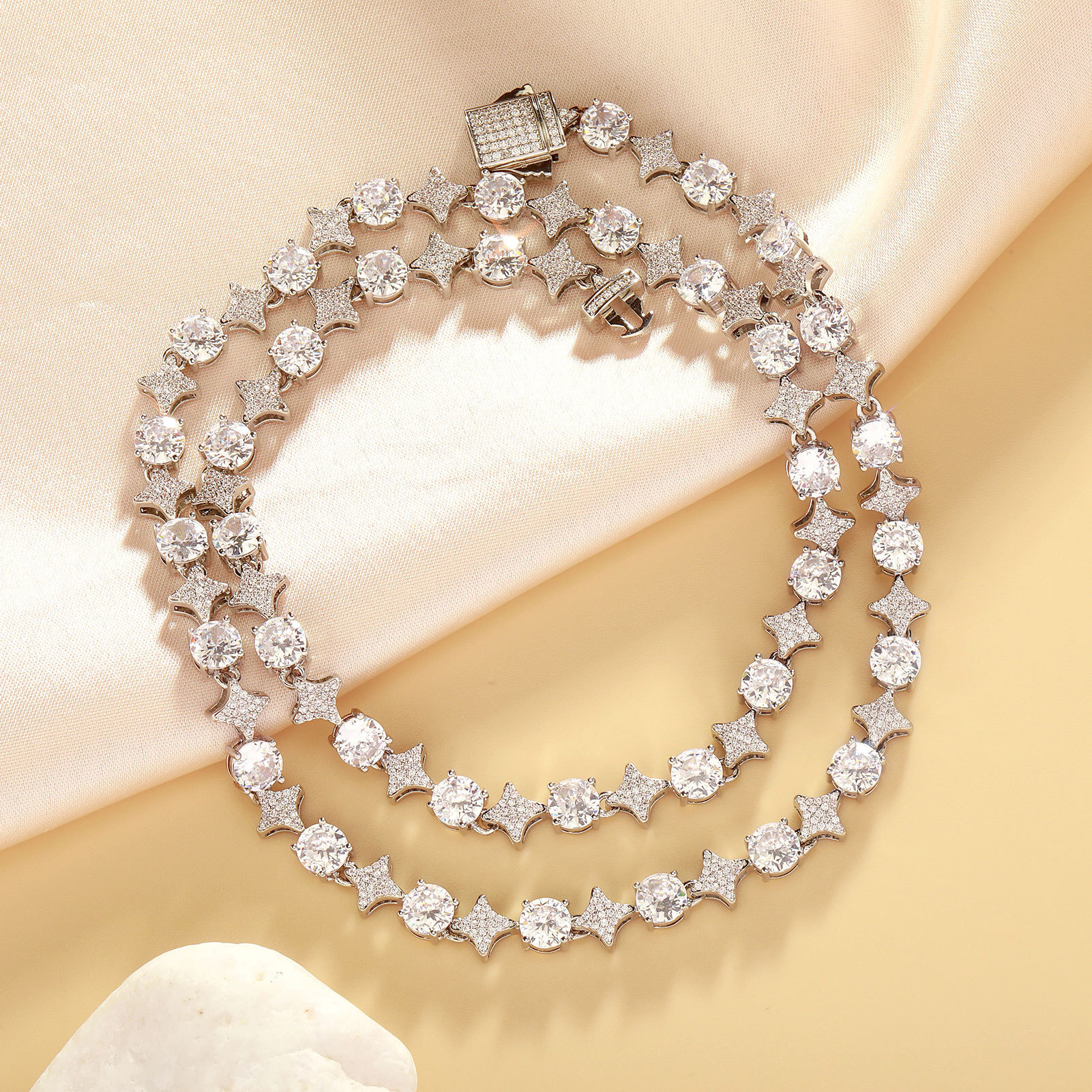 4mm 6mm Iced out Star Studded Hip Hop Tennis Chain Necklace 8mm Luxury Moissanite Starburst Bracelet Anklet Bling Bling Jewelry