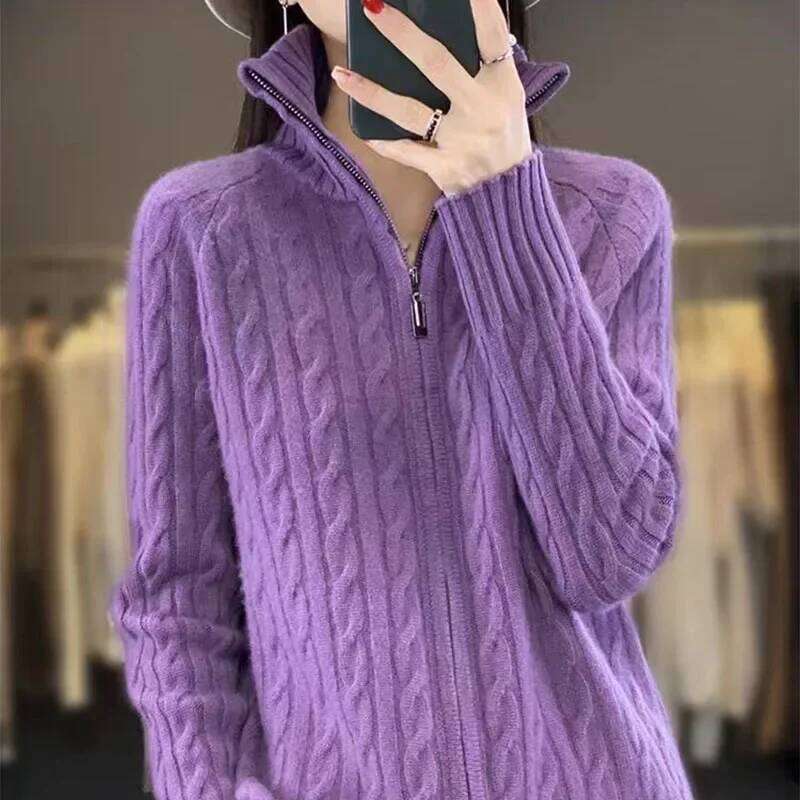 Autumn Winter Sweater Cardigan Women Merino Wool Thickening Lapel Pullover Loose Casual Cashmere Knitwear Long Sleeve Tops 2024 MDNG