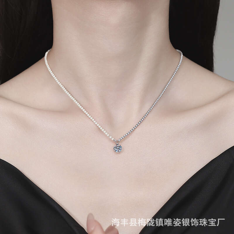 Necklace s Sterling Sier Korean Version Light Niche Claw Shijia Pearl Moissanite Clavicle Chain 9d5