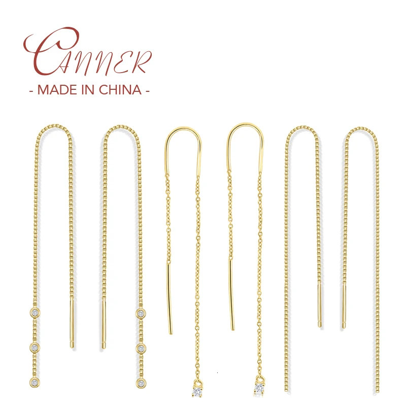 CANNER 925 Sterling Silver Trend Long Wire Tassel Chain Bling Zircon Pendants Drop Earrings Hanging Earings Jewelry 2pc 250715