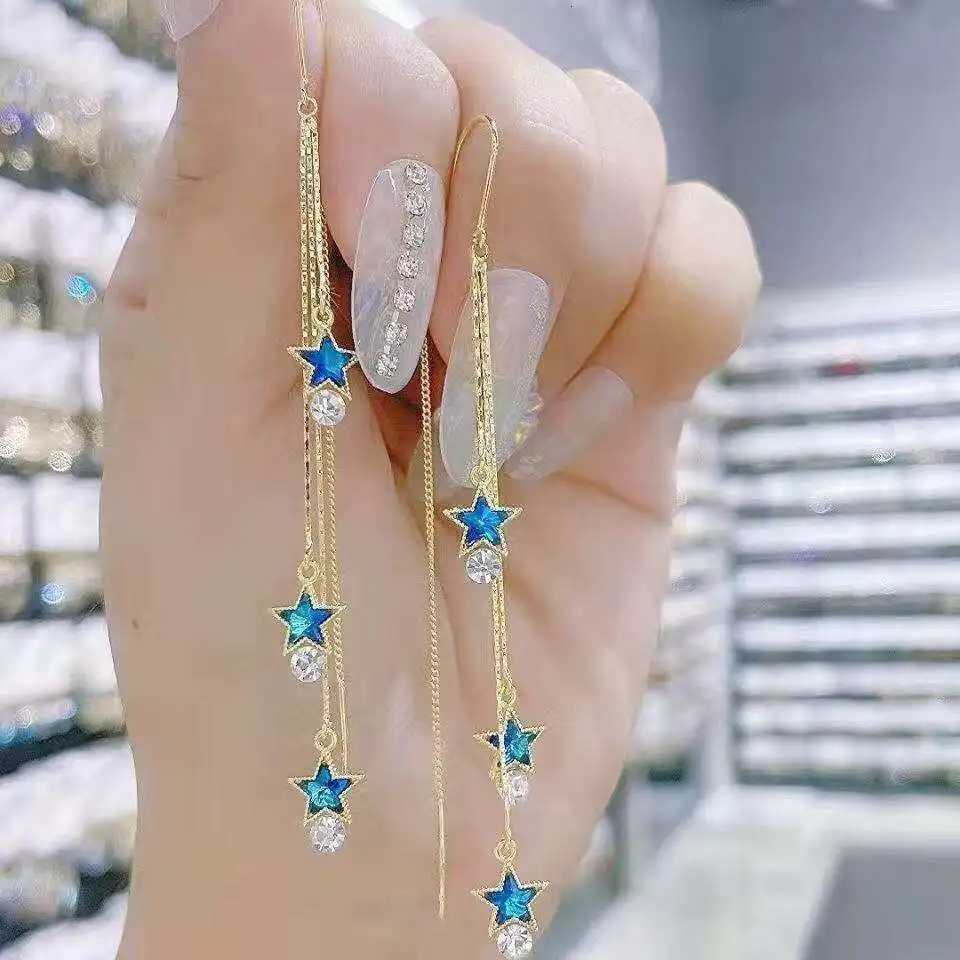 New Blue Heart Shaped Zircon Earrings For Women Light Luxury Long Tassel Ear Wire Dangle Earrings Ladies Wedding Party Jewelry XJ250718