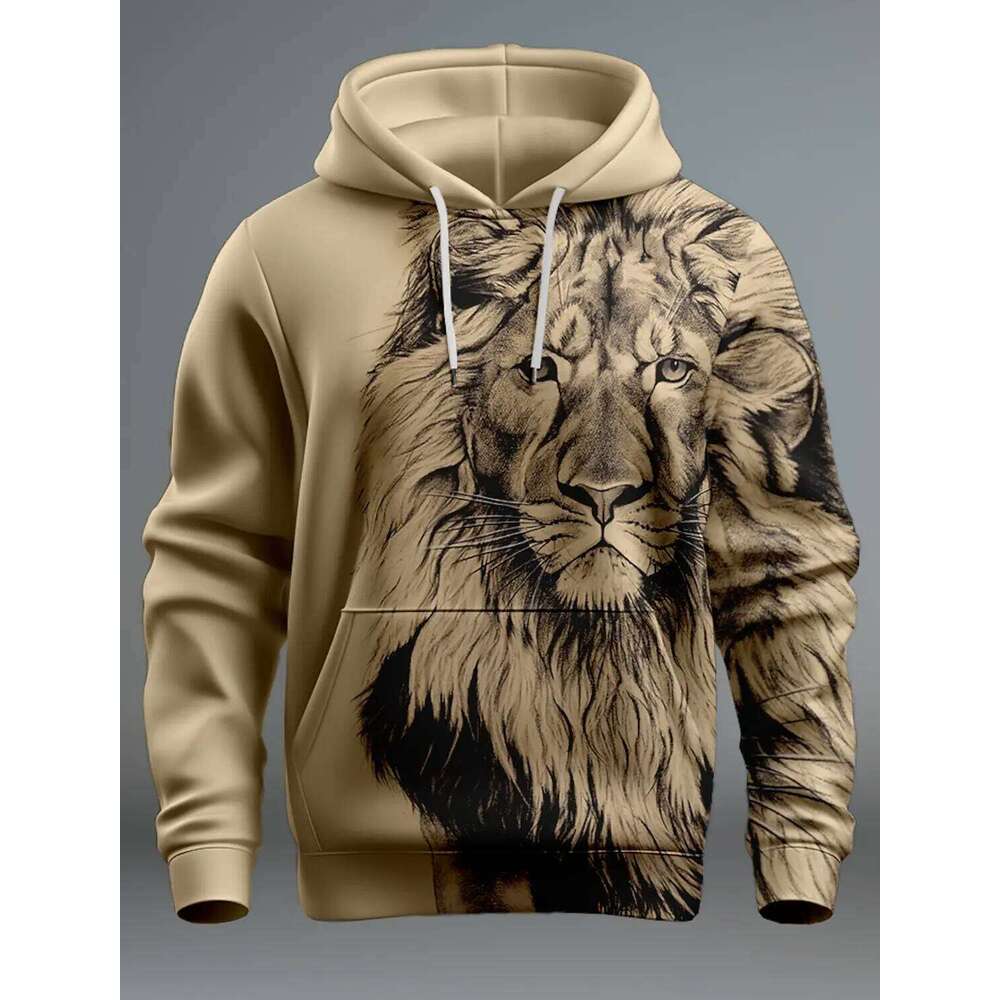 New Graphic Lion Men's Fashion 3D Streetwear Hoodies Long Sleeve Hooded Print Front Pocket Spring Hoodie Sweatshirt