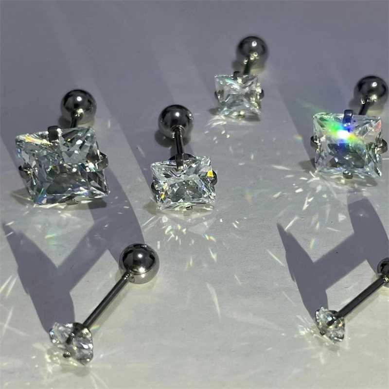 1PCS Classical Shiny Square Zircon Stainless Steel 1.2MM Ball Screw Earrings Ear Bone Nail Piercing Body Jewelry XJ250718