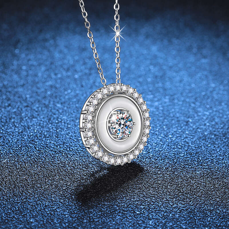 S Pure Sier for Women Natural White Mother-of-Pearl Luxurious Geometric Double Circle Pendant 50 Points Moissanite Necklace ba4