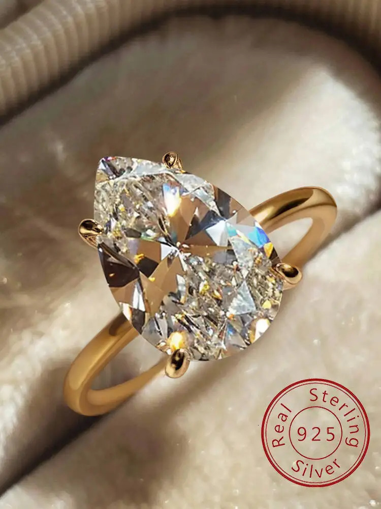 925 Sterling Silver 1-4 CT Simple Sparkling Pear Shape Zircon Ring For Women Engagement Wedding High Quality Fine Jewelry 250715