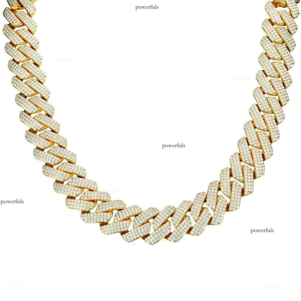 3 Rows 15mm Width Solid Sier Moissanite Cuban Link Chain Men's Hip Hop Necklace Puluows