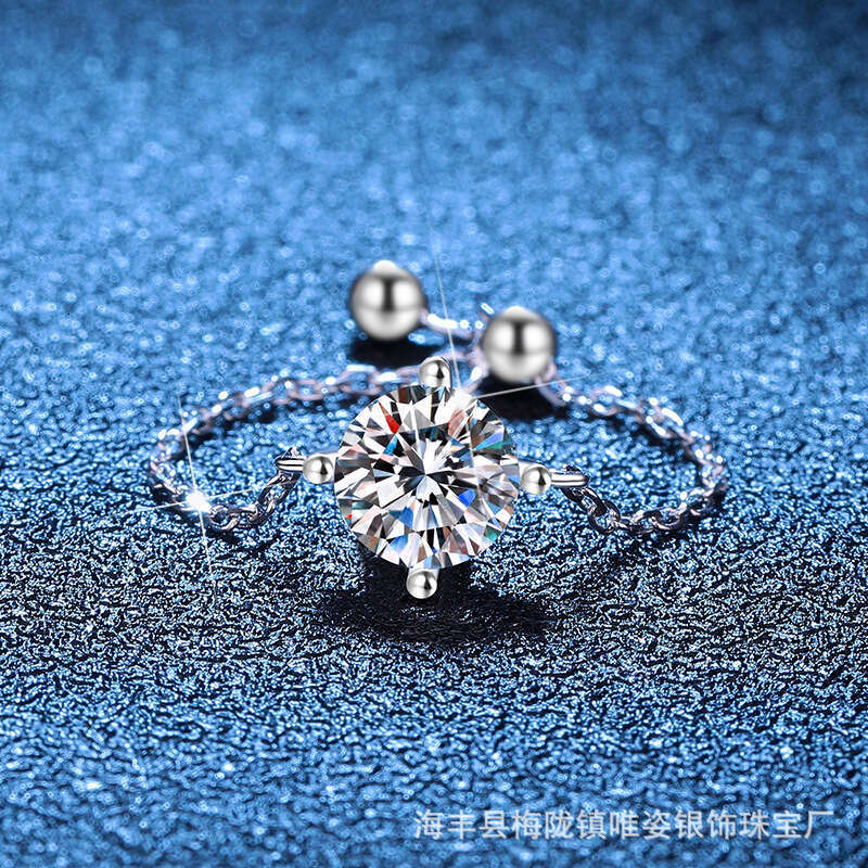 Trendy Mermaid Moissanite S Sterling Silver Adjustable Design Niche Light Luxury Women's Ring 25f