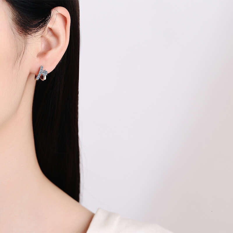 S Pure Sier Light French Asymmetric Ear Buckle D Color 60 Points Moissanite Dia Earrings 14f