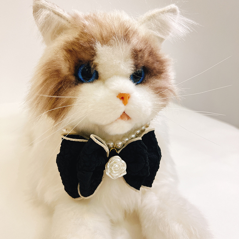 Designer Harness French Bow Pet Collar, High-end Cat Pearl Necklace Accessory, Little Dog Neck Collar and Necklace