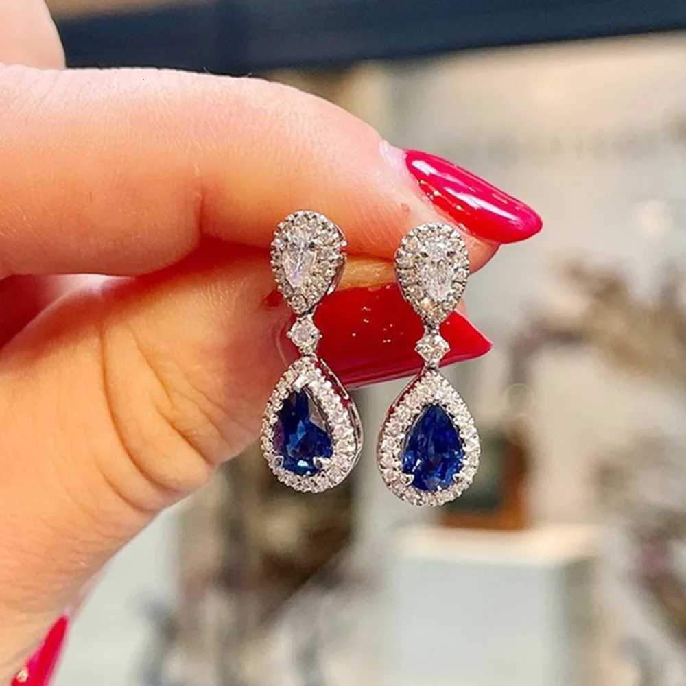 925 Sterling Silver Fashion Luxury Blue/White Pear CZ Drop Earrings New Engagement Wedding Ear Accessories for Women XJ250718