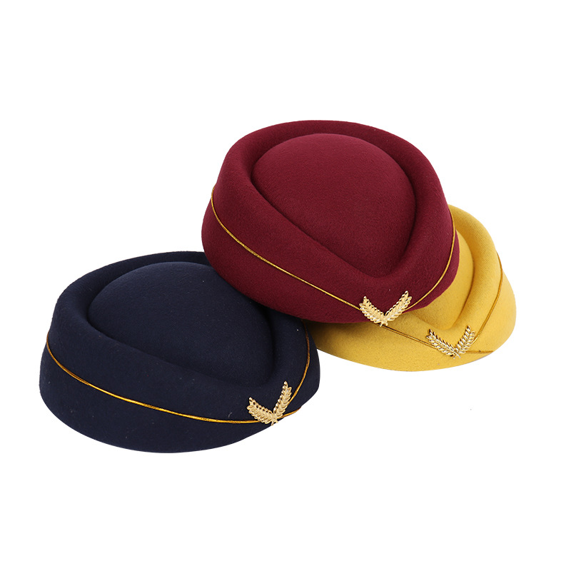 Woolen Bailey stewardess hat factory direct high-speed rail stewardess hat hotel receptionist uniform hat