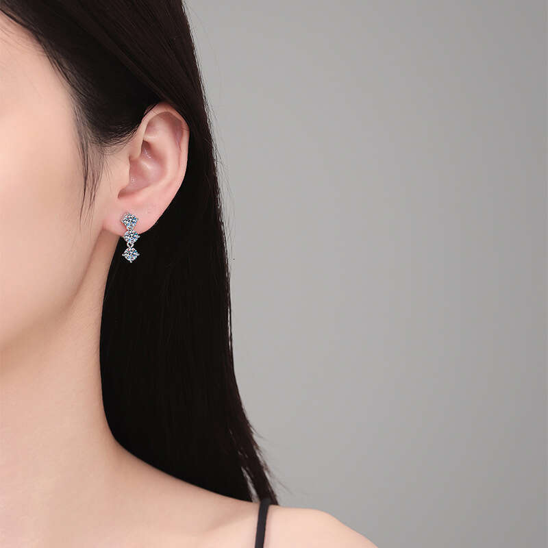 French Style Sterling Sier Tassel High-end Feel 3 Carat Moissanite Earrings for Women c62