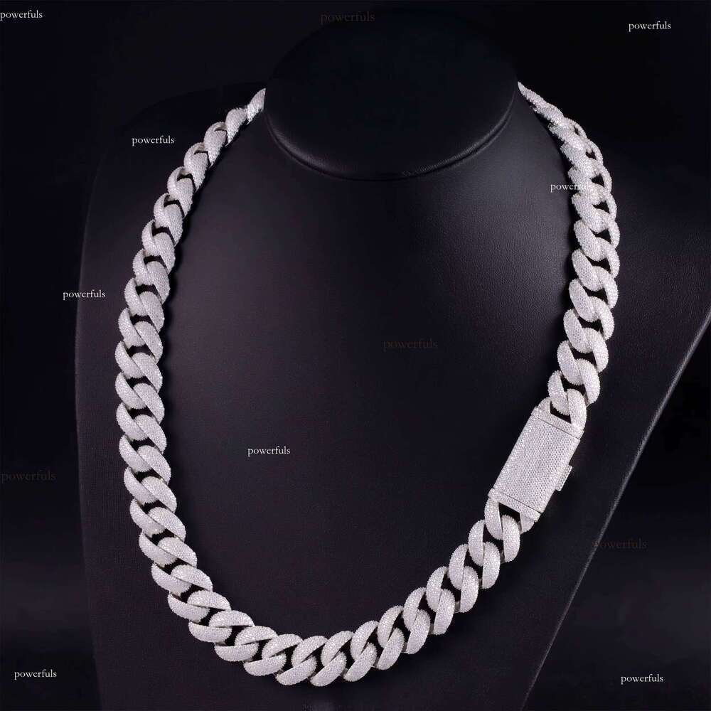 Fine Jewelry Full Iced Out 18mm-22mm S Sier Hip Hop Necklace VVS Moissanite Cuban Link Chain