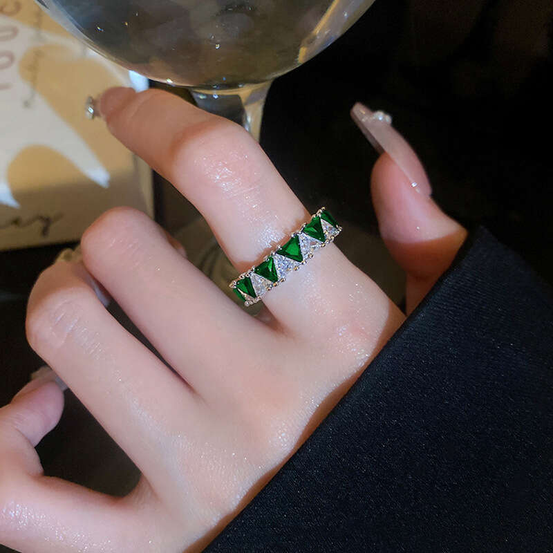 Zircon Triangle Geometric Open Korean Light Luxury Niche Design Index Finger Ring Personality Fashion Jewelry for Women