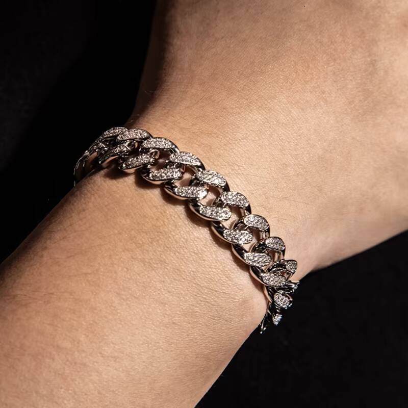 Moissanite Cuban Link Bracelet S925 Silver D Color VVS 18K Gold Plated Hip Hop Jewelry Rapper Style Certified Pass Tester