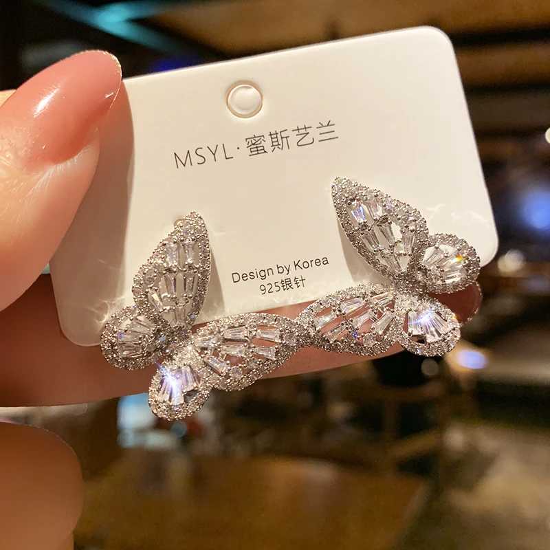 2023 New Butterfly Zircon Earrings Womens Korean Luxury Jewelry Literary Style Earrings Net Red Temperament Simple New Earrings XJ250718