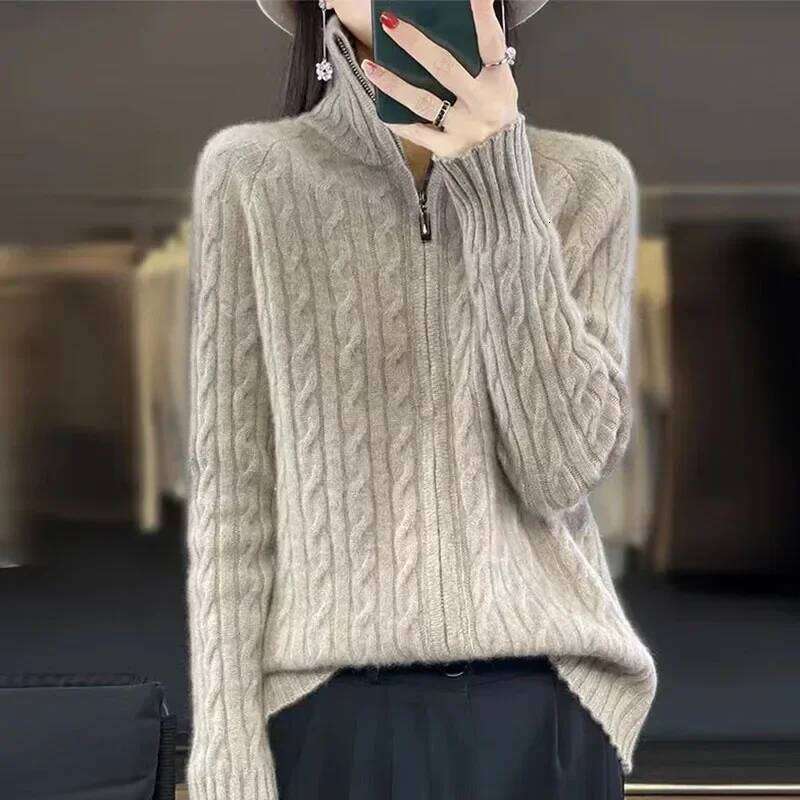 Autumn Winter Sweater Cardigan Women Merino Wool Thickening Lapel Pullover Loose Casual Cashmere Knitwear Long Sleeve Tops 2024 MDNG
