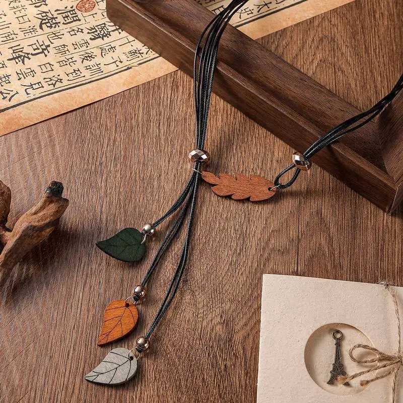 Bohian Ethnic Wood af Pendants Necklace Vintage Handmade Retro Statement Necklaces for Women Daily Wear Fashion Jewelry W250718