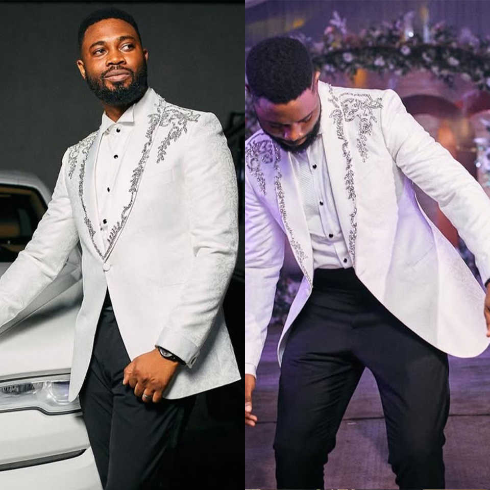 Beads Stoned Suits Men Formal Wedding Party Blazers 2 Pieces Set Groom Tuxedos (Jacket Pants) Clothing Customized