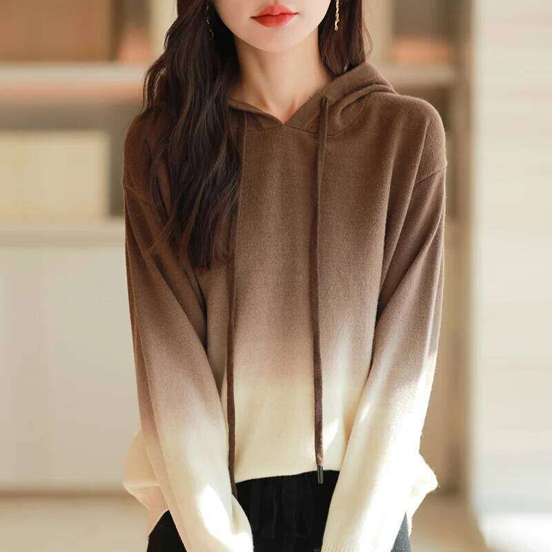High Quality Sweater Women Hoodie Loose Casual Gradient Color Knitted Pullovers Autumn/Winter Supple Keep Warm Knit Top Clothes MDNG