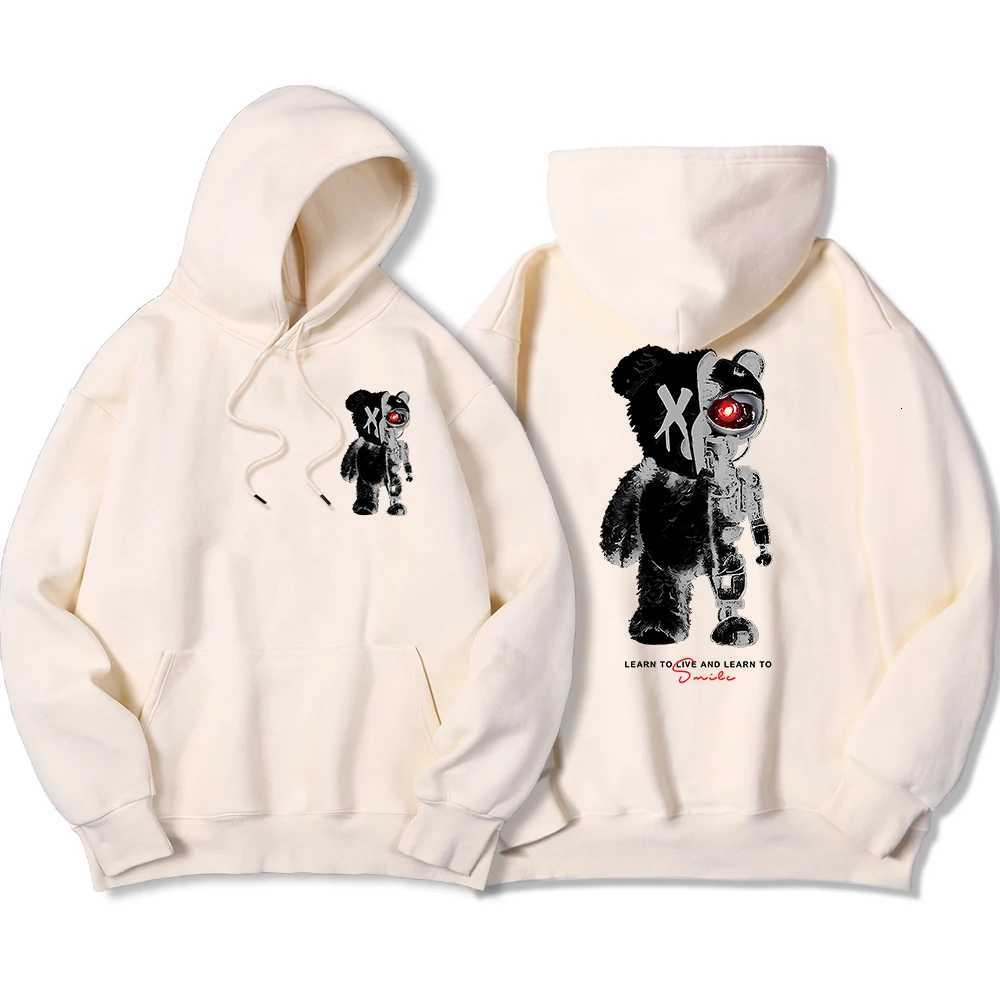 Half A Teddy Bear Half A Robotic Bear Women Hoodie Vintage Oversize Hoody Sweatshirt Street Autumn Female CloTHes Z250719