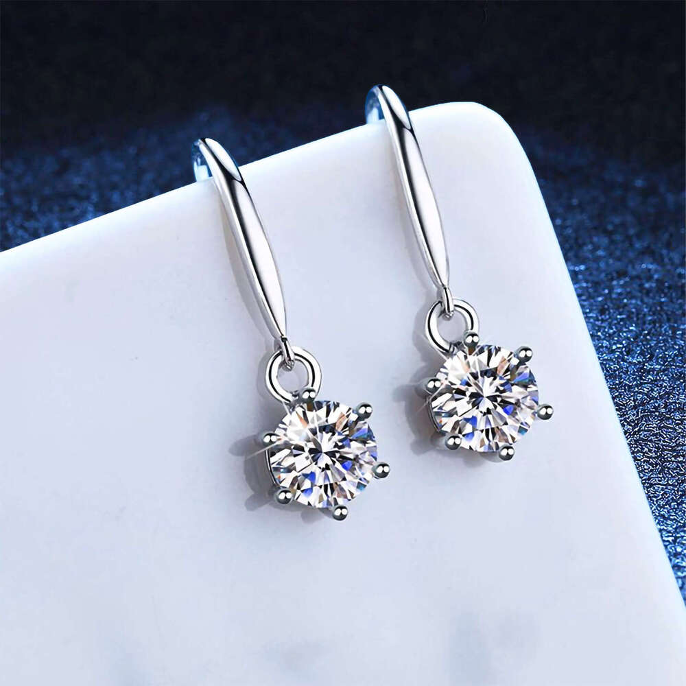S Sier Stud Moissanite Stone One Carat Six-Prong Earrings Exquisite Craftsmanship Quality d73