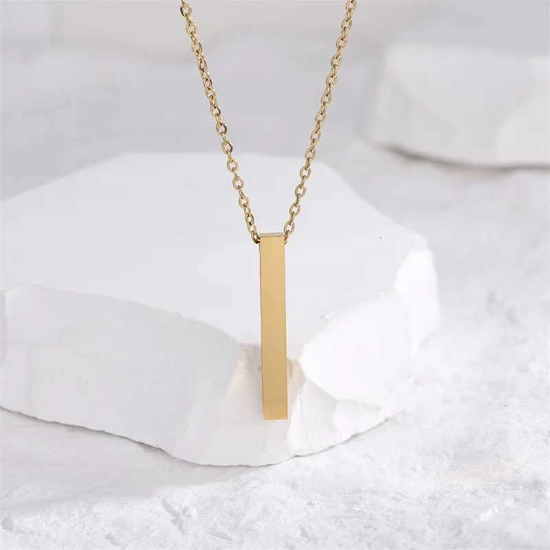 New Vertical Square Bar Pendant Charm Necklace for Women Men Stainless Steel Simple Geometric Neck Chain Jewelry Gift Rings W250718