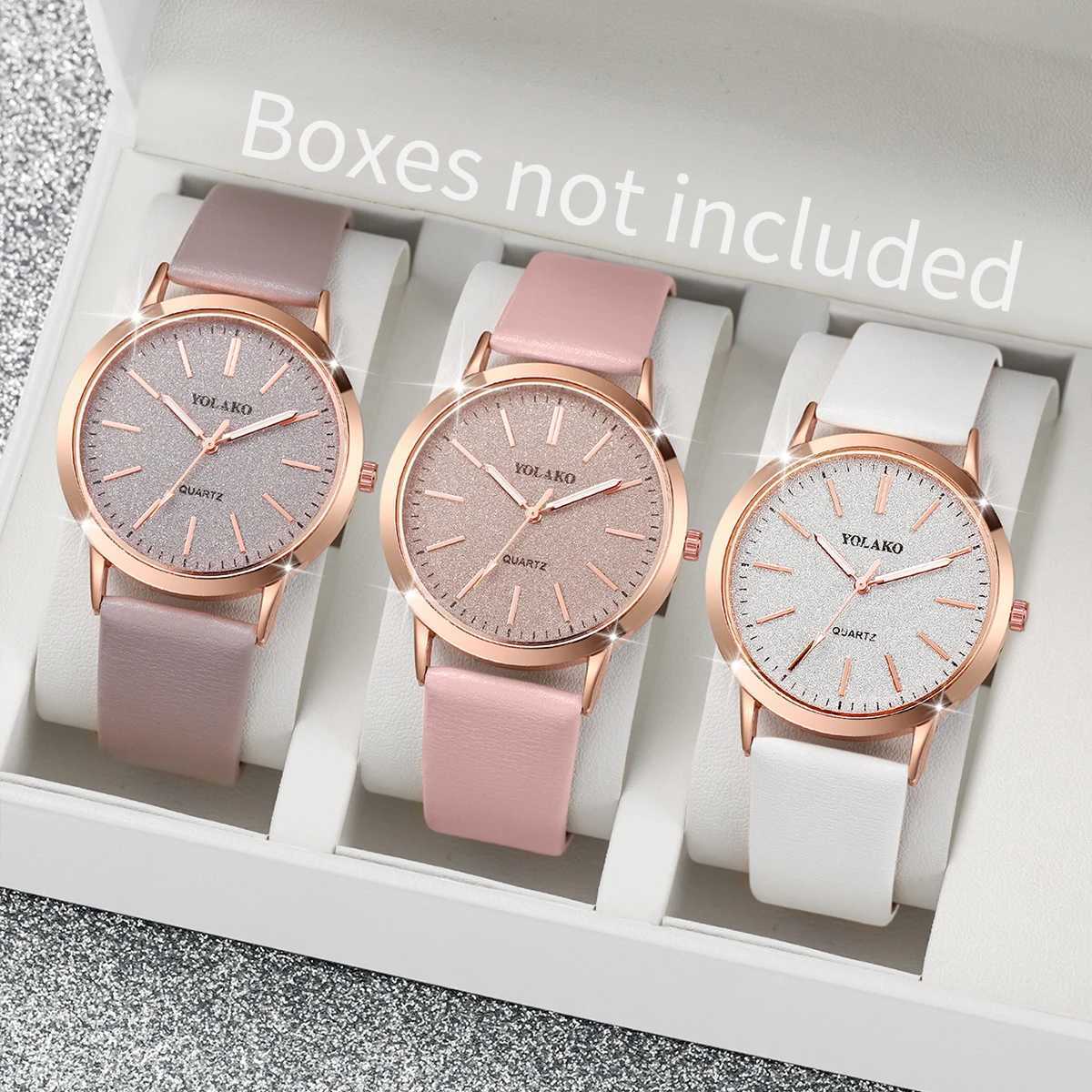 3PCs/Set Korean Womens Watch Fashion Versatile Leather Strap Gray Pink White Watch W250718