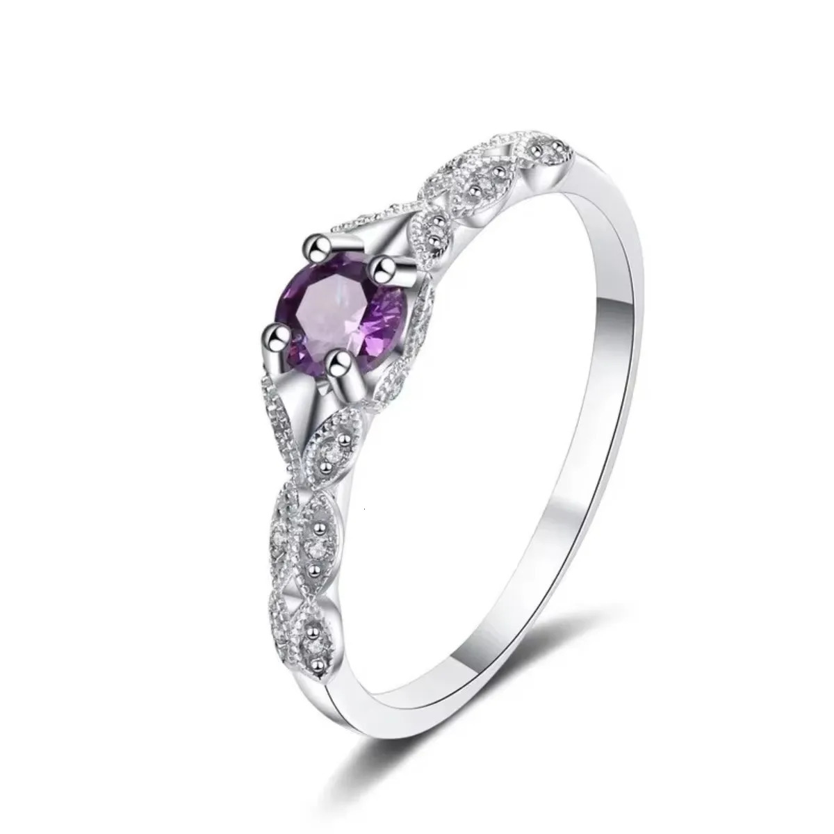Silver Style Amethyst Zircon Womens Ring From Europe And America Simple Fashionable Gemstone Temperament 250716
