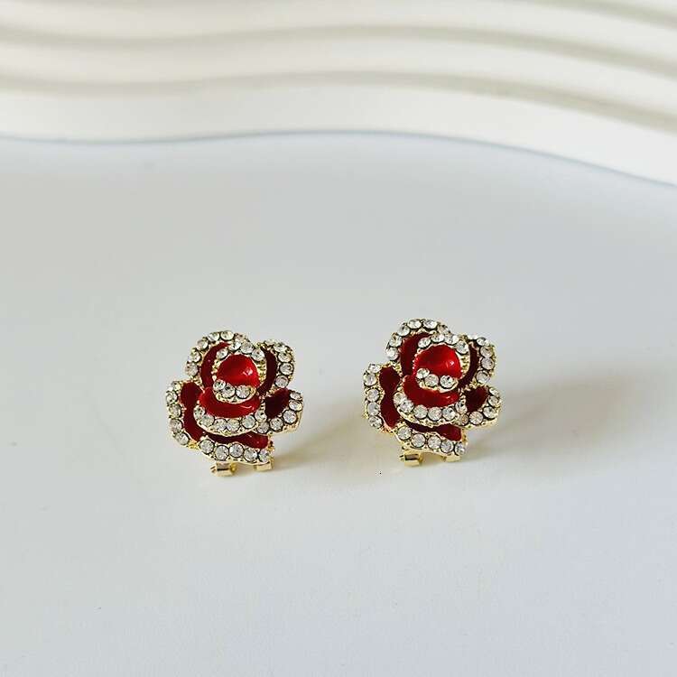 S Sier Needle Korean High-End Camellia Elegant Fashion Women's Three-Dimensional Rose Flower Earrings