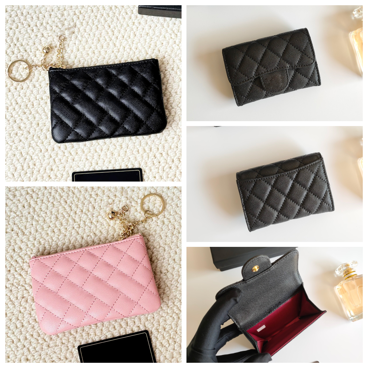 Designer Coin Purse Women's Luxury Leather Wallet Caviar Coin Wallet Card Clip With Key Ring Zipper Small Wallet Fashion Pink Purse Elegant Ladies ID Credit Card Pouch