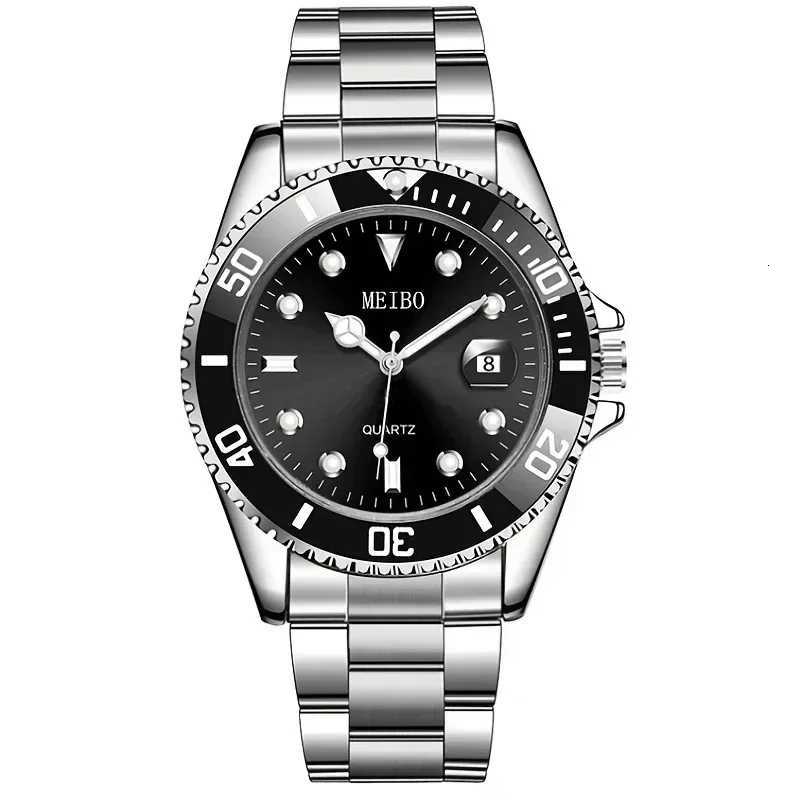 1pc Luxury Men Silver Stainless Steel Waterproof Automatic Luminous Rotatable Bezel Mens Watches W250718