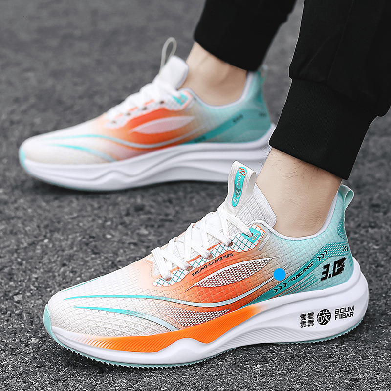 Men's Sports Lightweight Breathable Mesh Shock Absorption Carbon Plate Soft Sole Boys Students Running Shoes