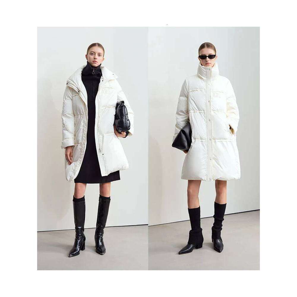 Amii 2024 Winter New Women's Velcro Loose Coat Top Warm Stand-Up Collar Letter Embroidered Seal Zipper Down Jacket 12444103 MDNG