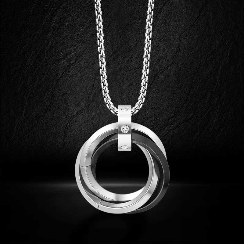Stylish Three Ring Necklace for Men Boys Interlocking Titanium Steel Necklace Gift for Husband Father Son BBF W250718