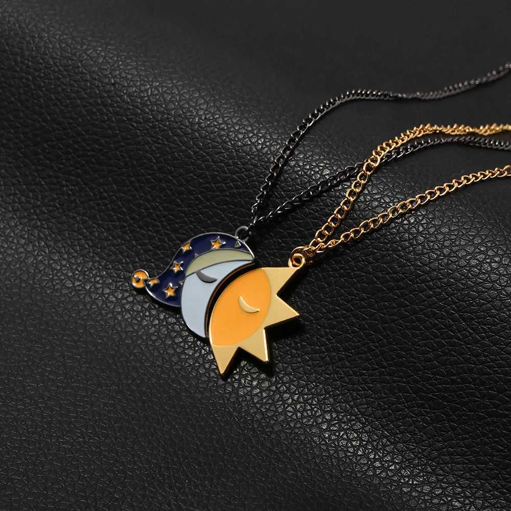 2pcs Couple Sun and Moon Splicing Necklace Good Night Expression Pendant Necklace Valentines Day for Men Wen Jewelry Accessories W250718